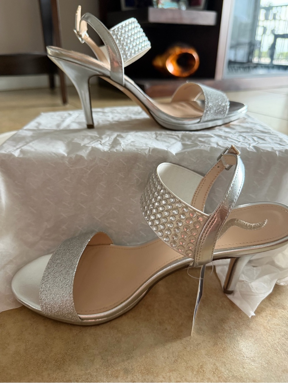 Marshalls Silver Crystal Strap High Heel Sandals